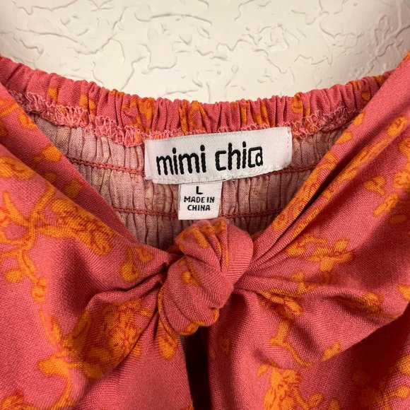 MIMI CHICA Womens L Scoop Neck Floral Smocked Sleeves Dress Pockets - Picture 2 of 9